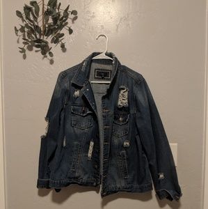Plus size distressed jean jacket